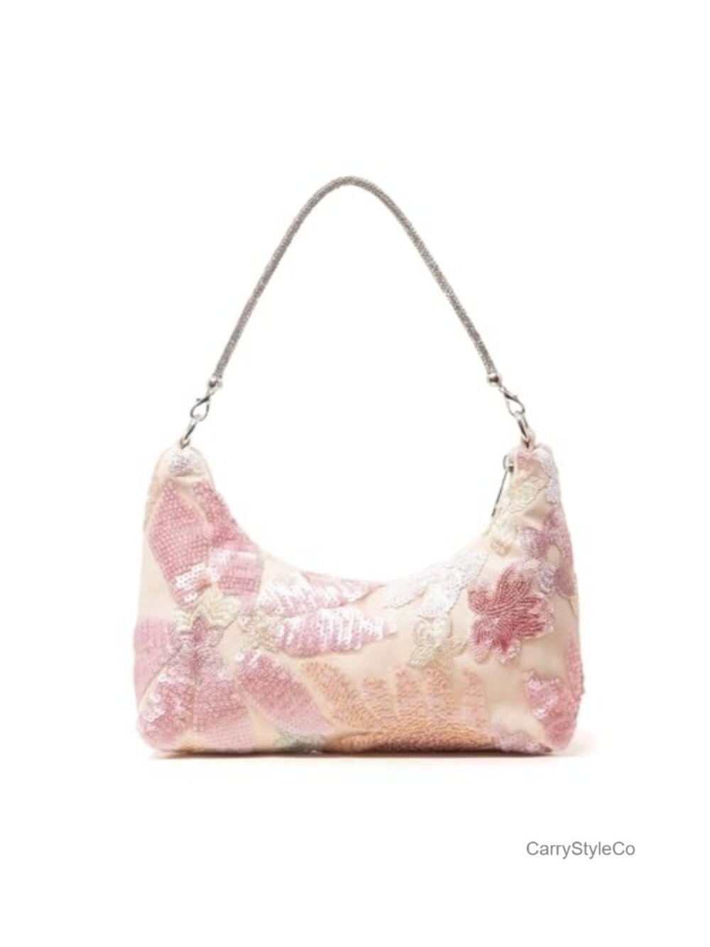 Sequin Floral Embroidered Evening Clutch with Detachable Chain Strap